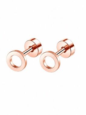 Rose Gold Open Circle Flat Back Stud Earrings Stainless Steel 20G